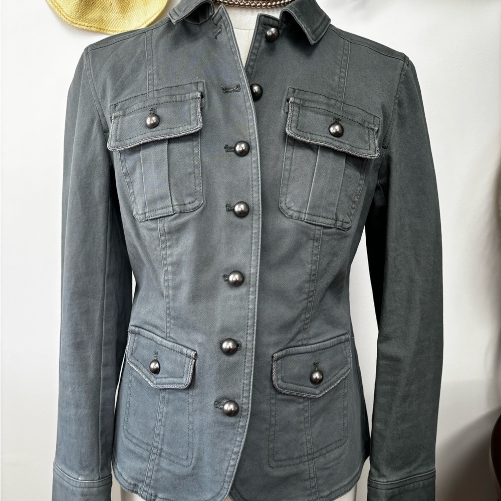 White House Black Market Military-Style Women's Button Front Jacket Sage Green 2